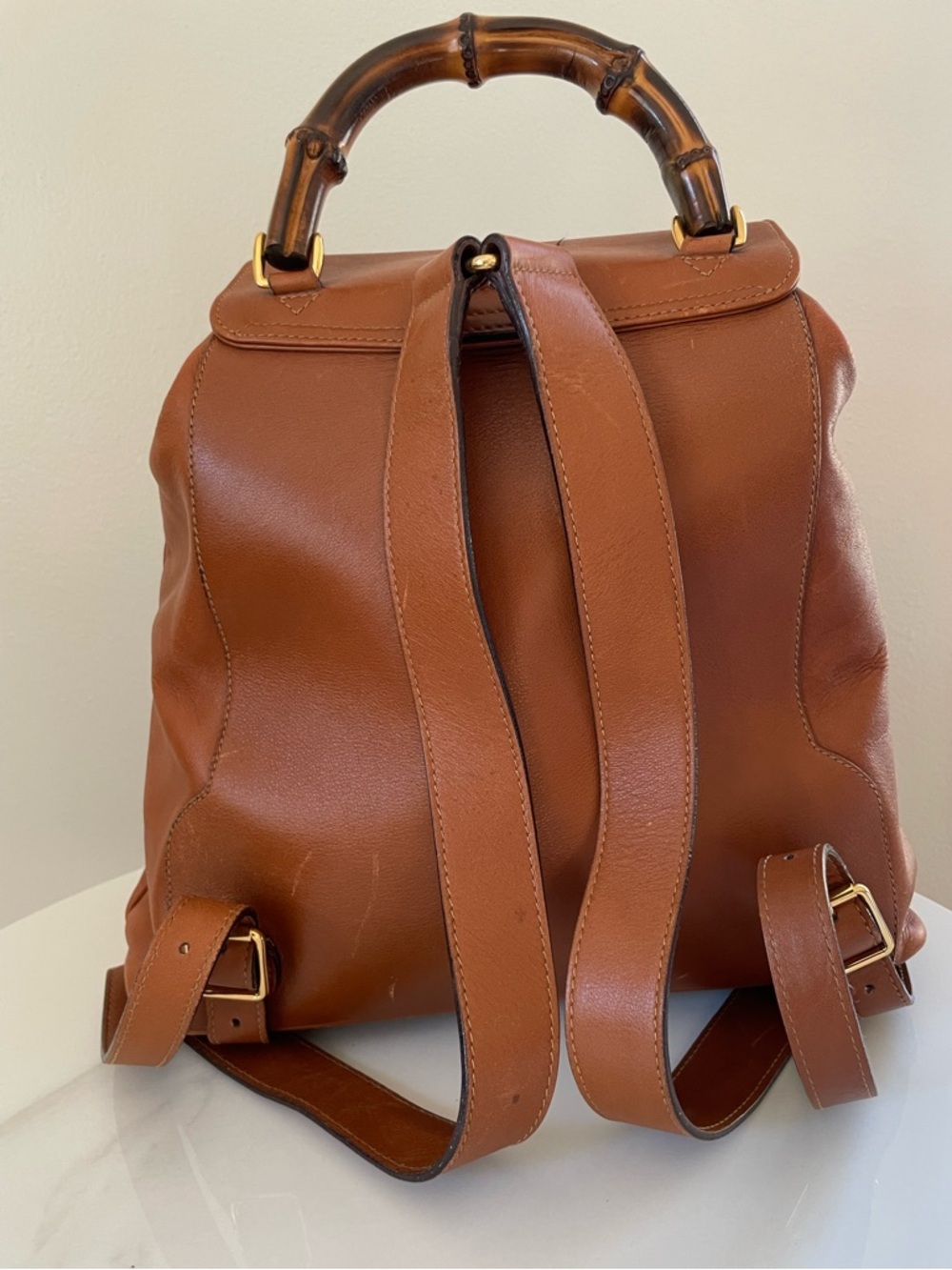 Gucci Bamboo Leather Backpack • Vintage • Tan Leather • Top Handle - Picture 10 of 15